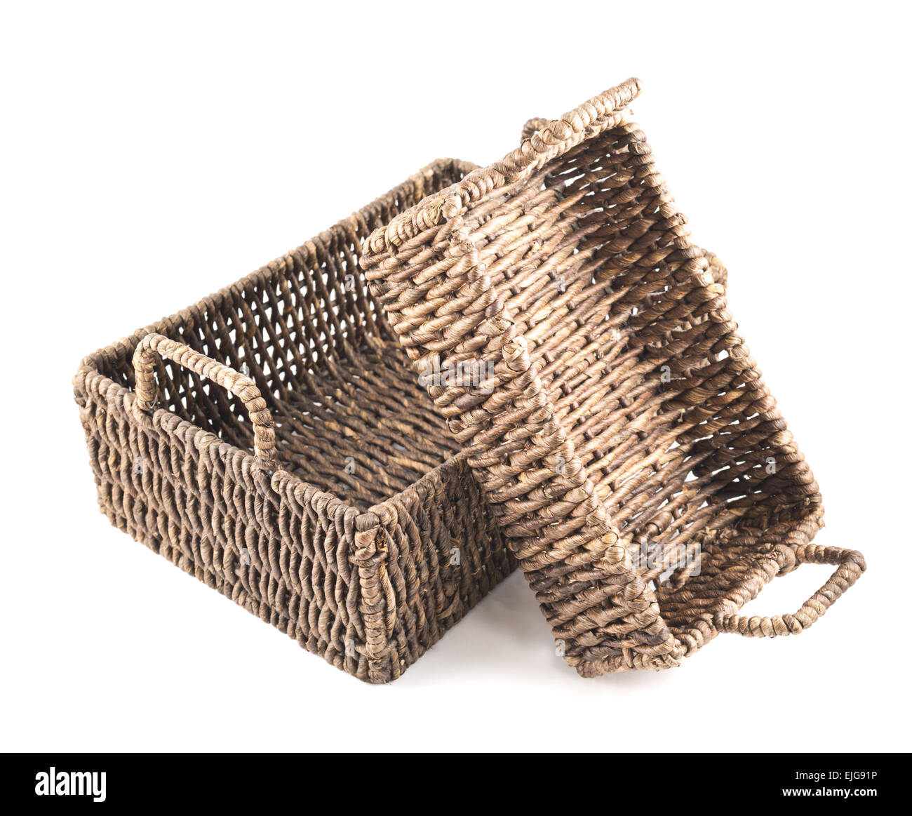 Two brown wicker baskets isolated Stock Photo Alamy