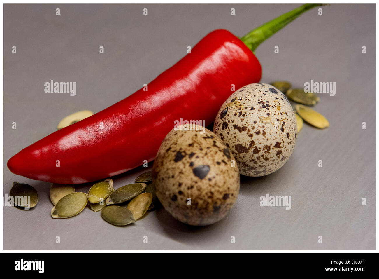chili decoration, chili presentation, presentacion del aji, food ingredient, quail eggs, Red chili peppers, Hot Thai chilis, Stock Photo