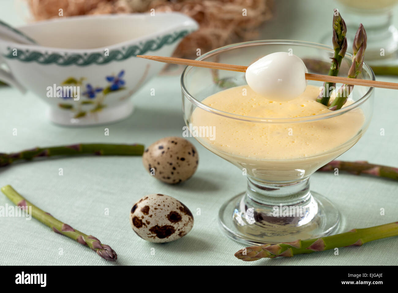 Quail Eggs In Mustard Mayonnaise Stock Photo Alamy