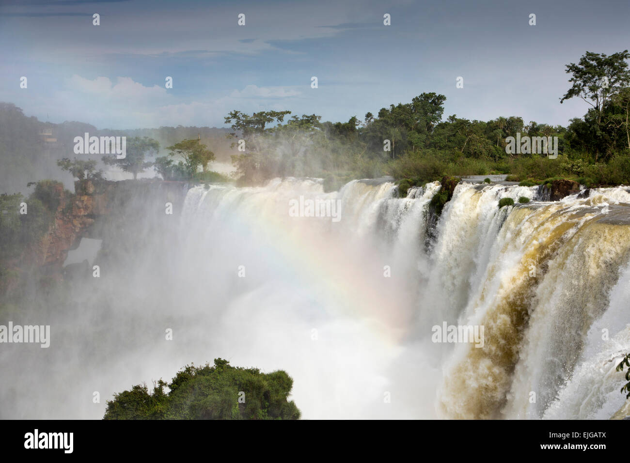 Argentina, Iguazu Falls, water flowing over waterfalls after heavy rain Stock Photo
