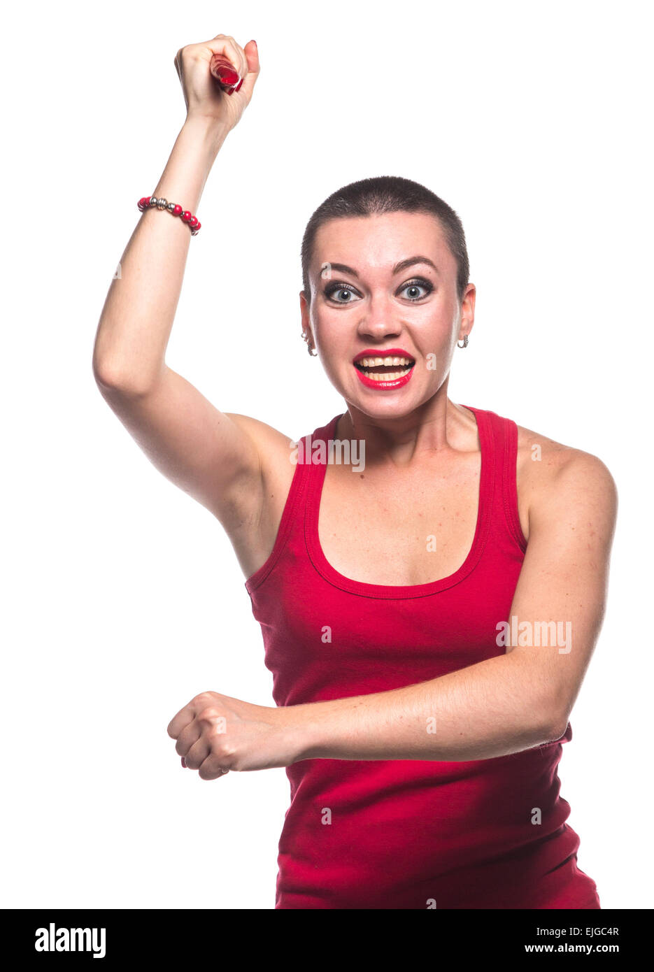 Aggressive Woman with chili pepper on white background Stock Photo