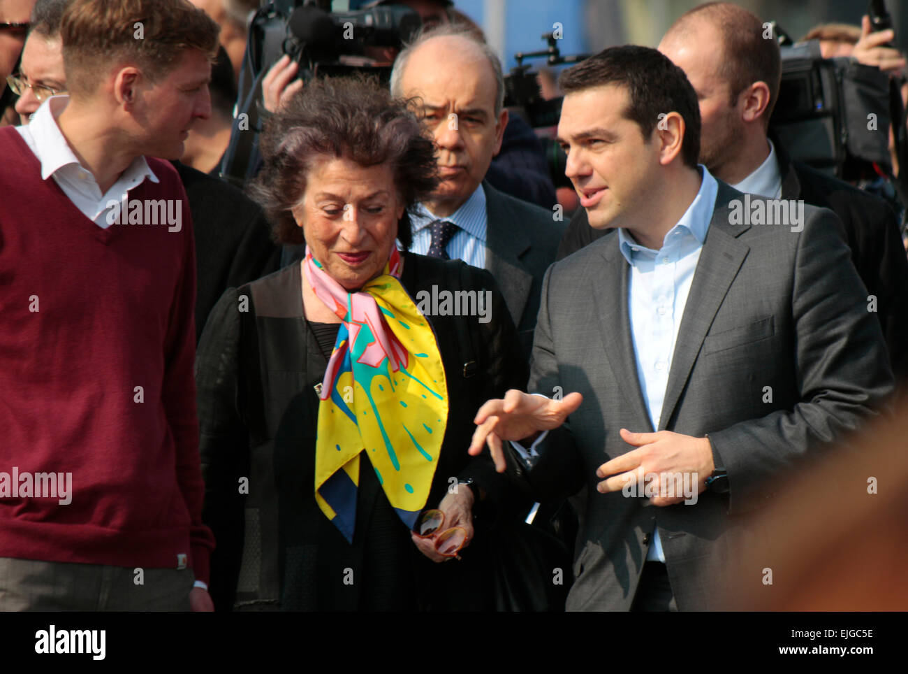 MARCH 24, 2015 - BERLIN:  Lea Rosh and the Greek Prime Minister Alexis Tsipras at a visit of the Holocaust Memorial, Berlin. Stock Photo