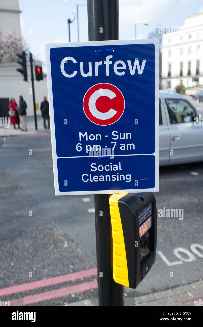 A spoof London Congestion Charge sign by the street artist Dr. D. The sign says 'Social Cleansing' Stock Photo