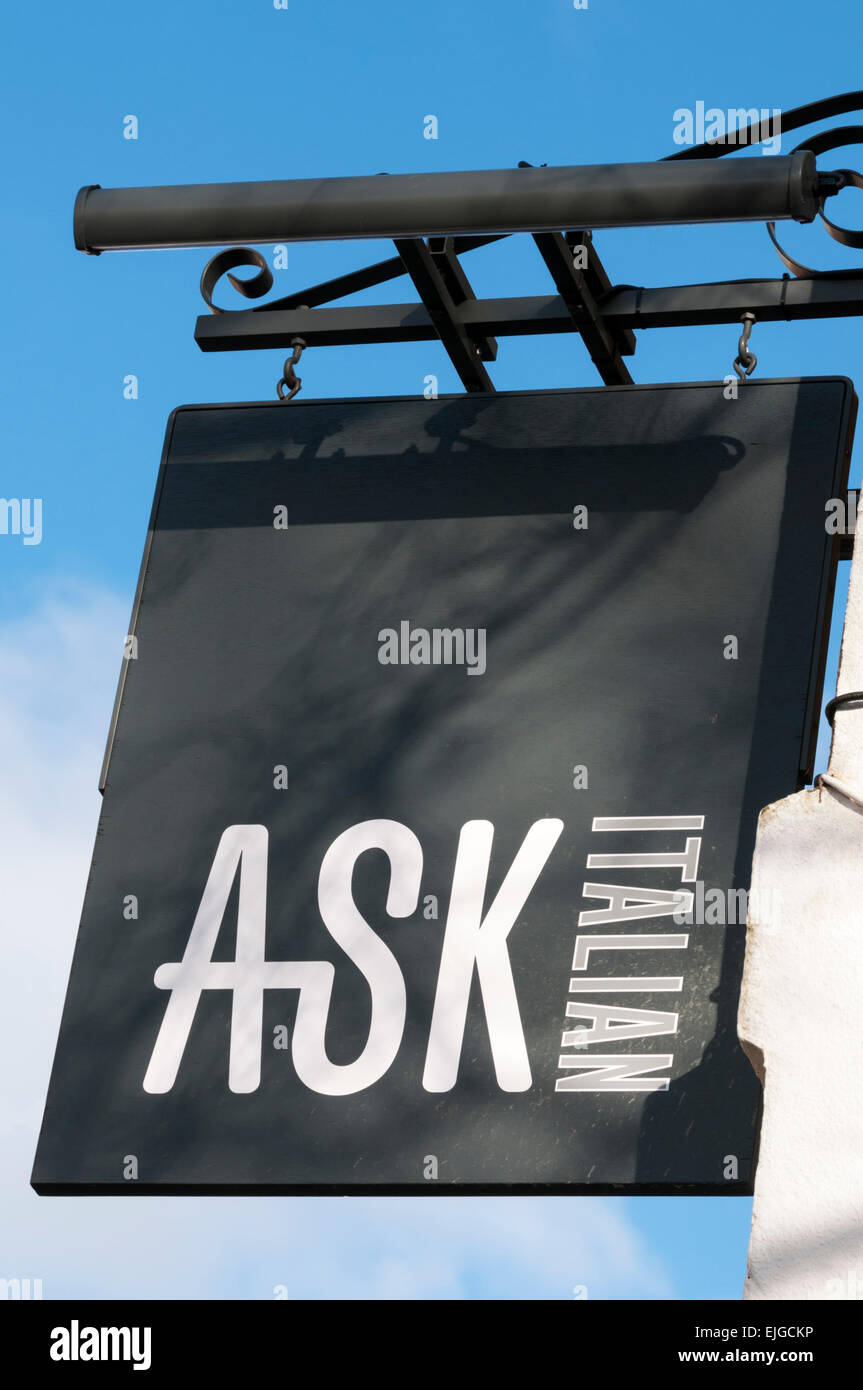 A sign for the Ask Italian restaurant chain. Stock Photo