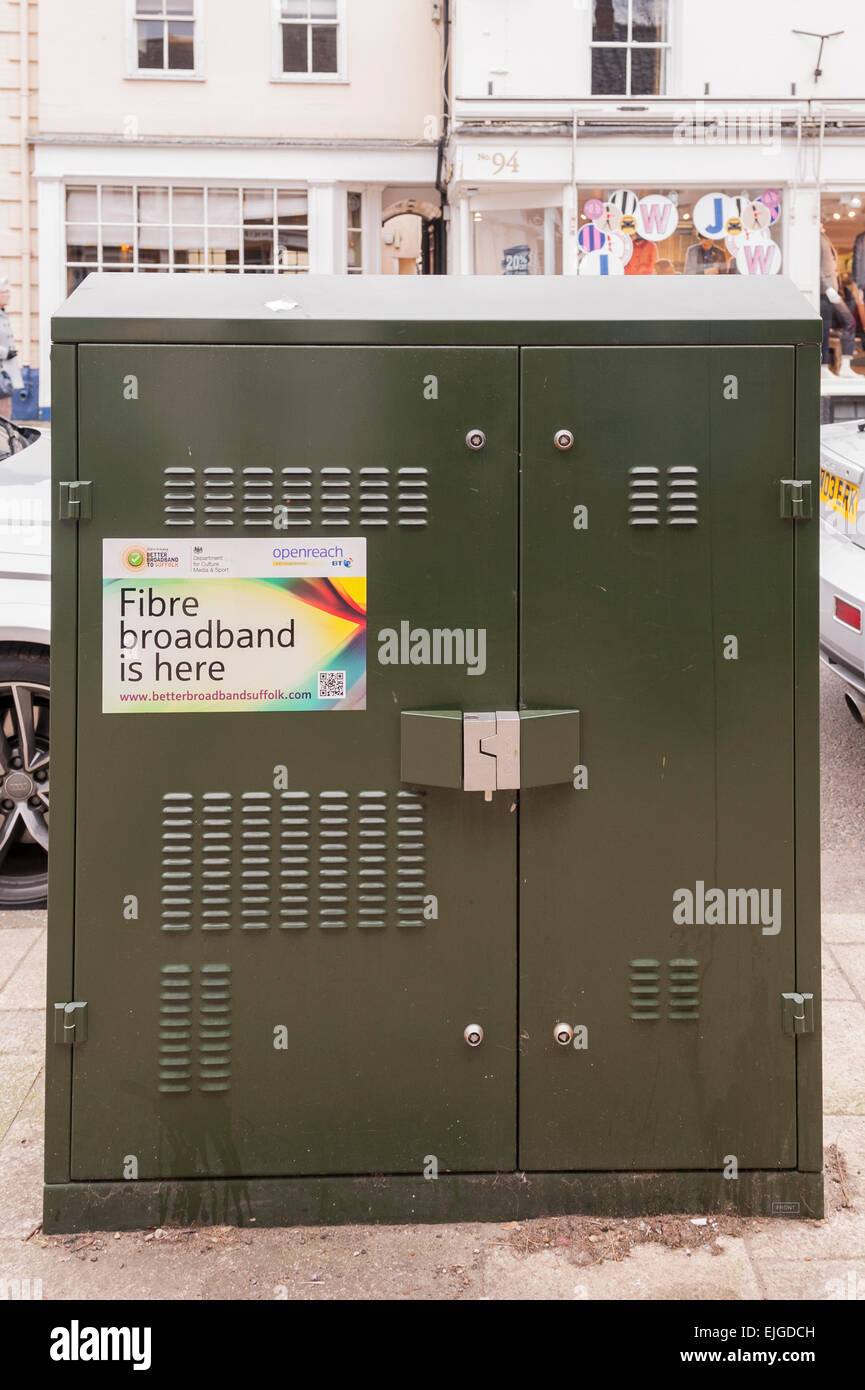 A BT Fibre broadband green box in Southwold , Suffolk , England , Britain , Uk Stock Photo