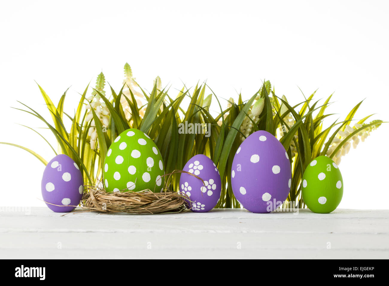 easter eggs hidden in the grass Stock Photo