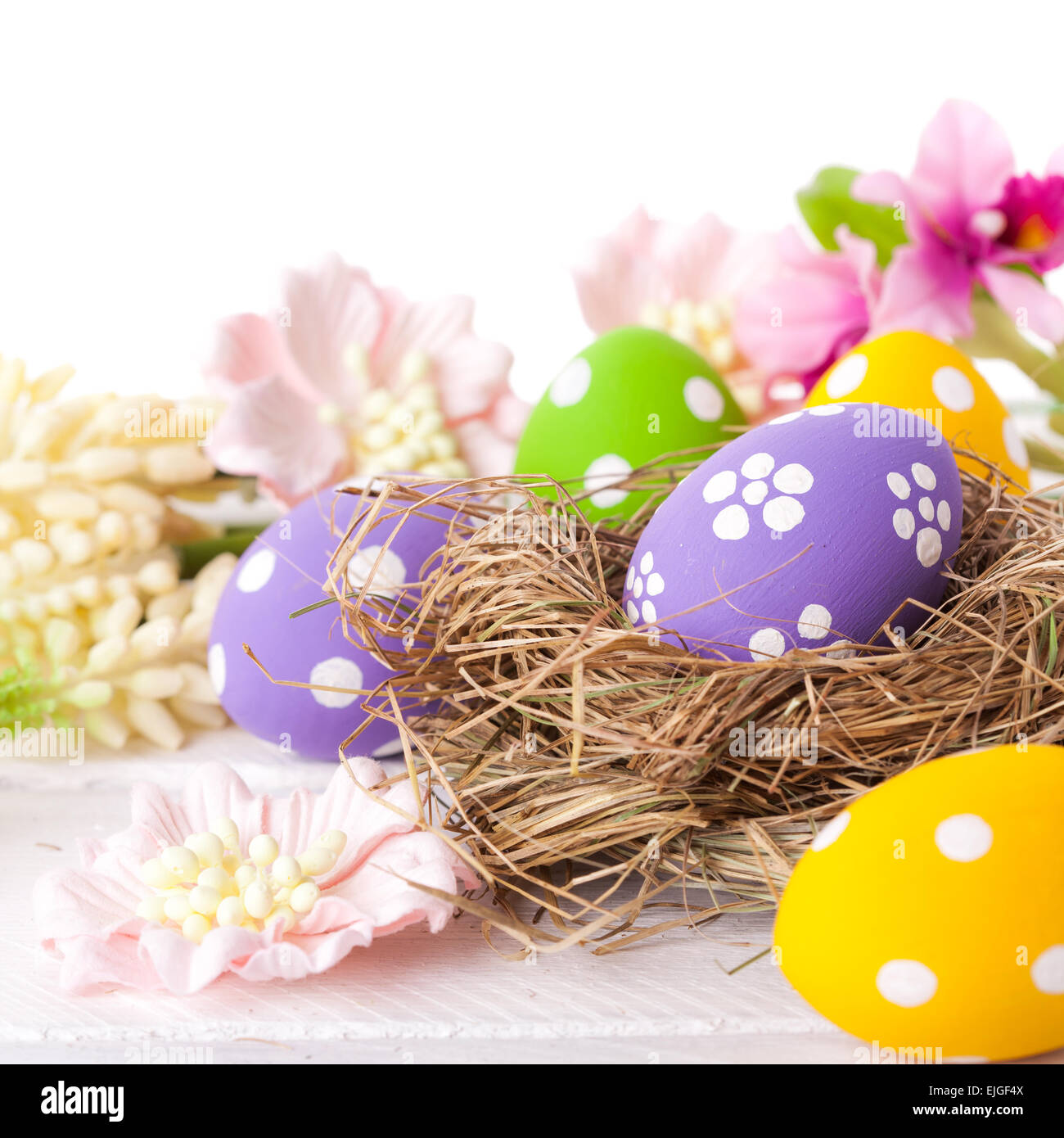 Easter Eggs with Nest Stock Photo