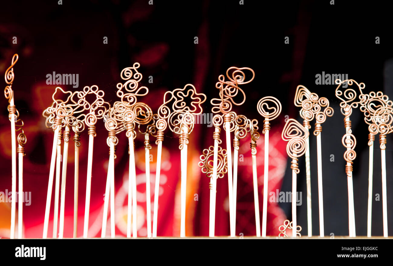 Metal Hair Pins made from metallic wire assorted for sell Stock Photo