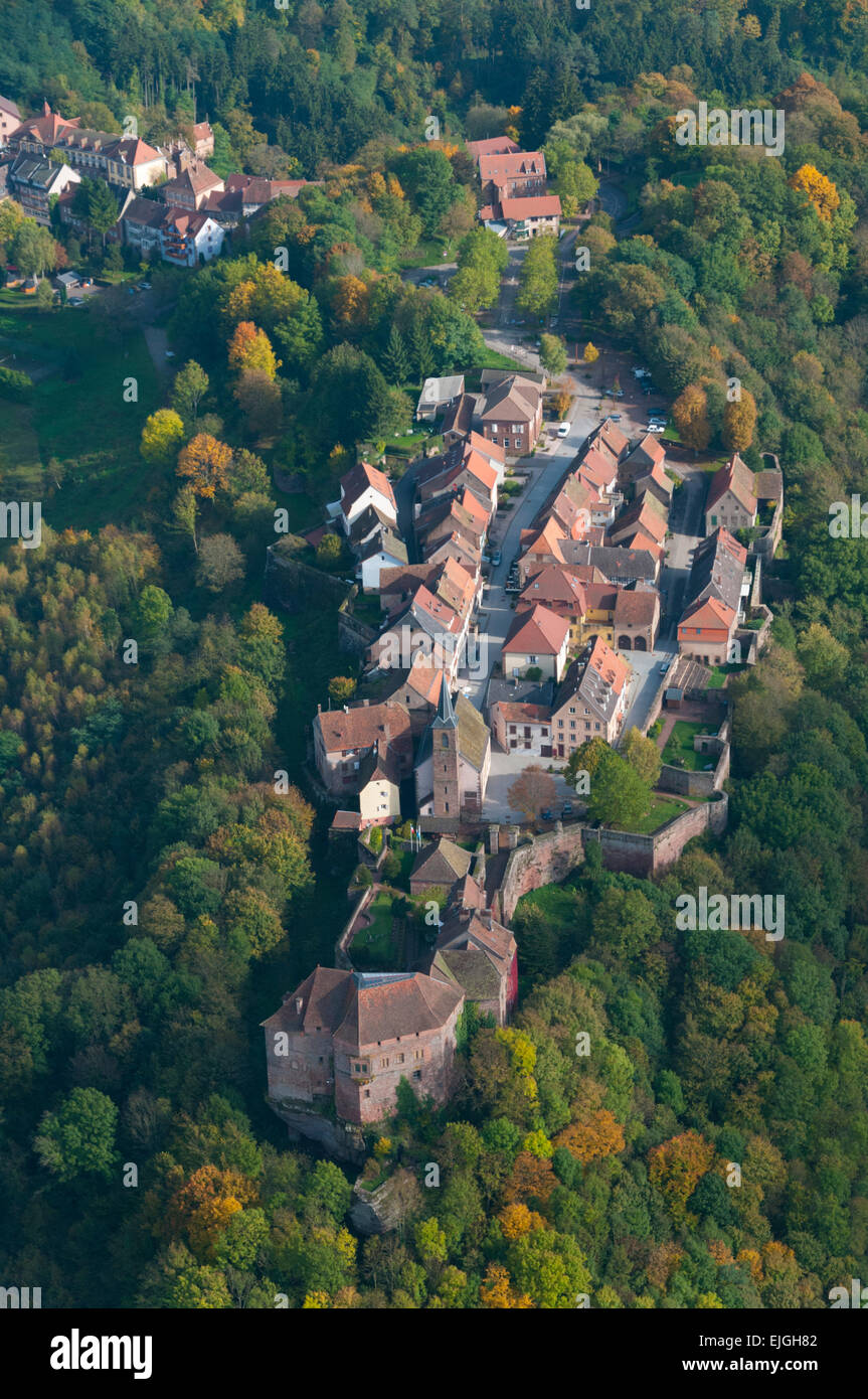 France, Bas Rhin (67), Alsace bossue, Castle and village of La Petite Pierre  (aerial view) Stock Photo