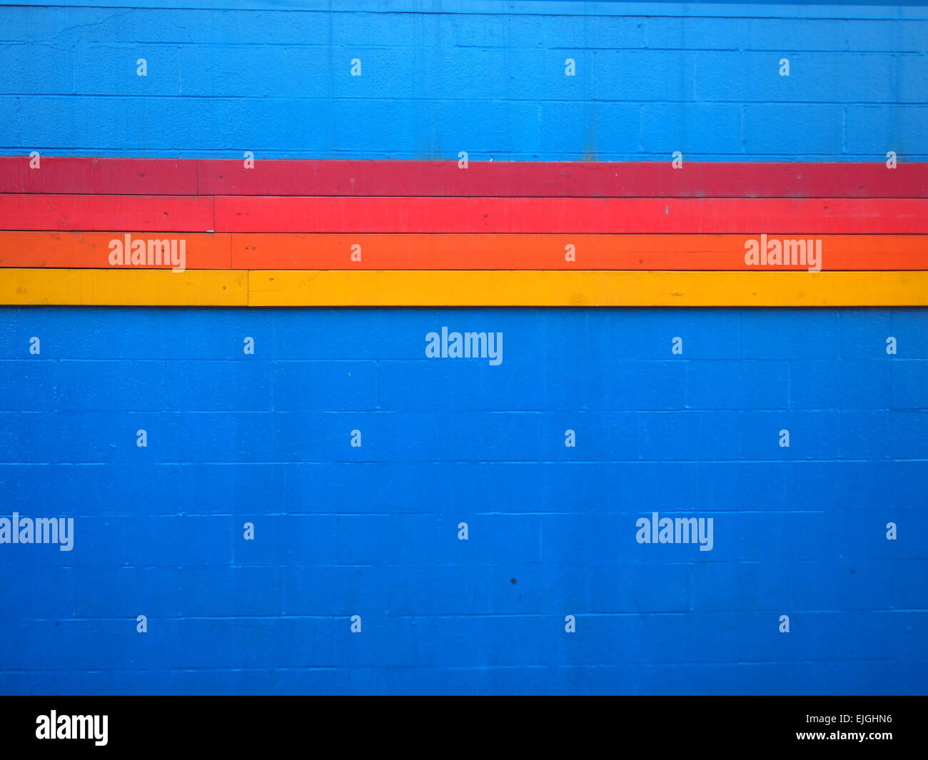 Colorful Striped Decoration On Blue Wall, Los Angeles, USA Stock Photo Alamy