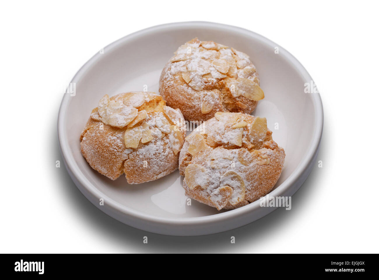 Almond cookies in a dish. high angle view isolated Stock Photo