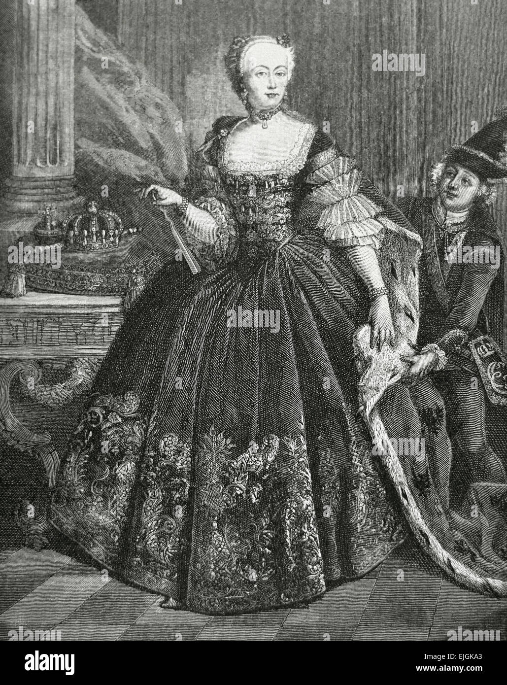 Elisabeth Christine of Brunswick-Wolfenbuttel-Bevern (1715-1797). Queen of Prussia. Spouse of Frederick the Great.  Engraving. Stock Photo