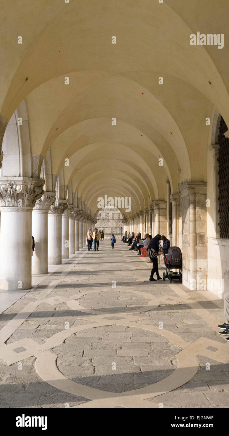 Archways in the Doges Palace in San Marco Square Venice. Stock Photo