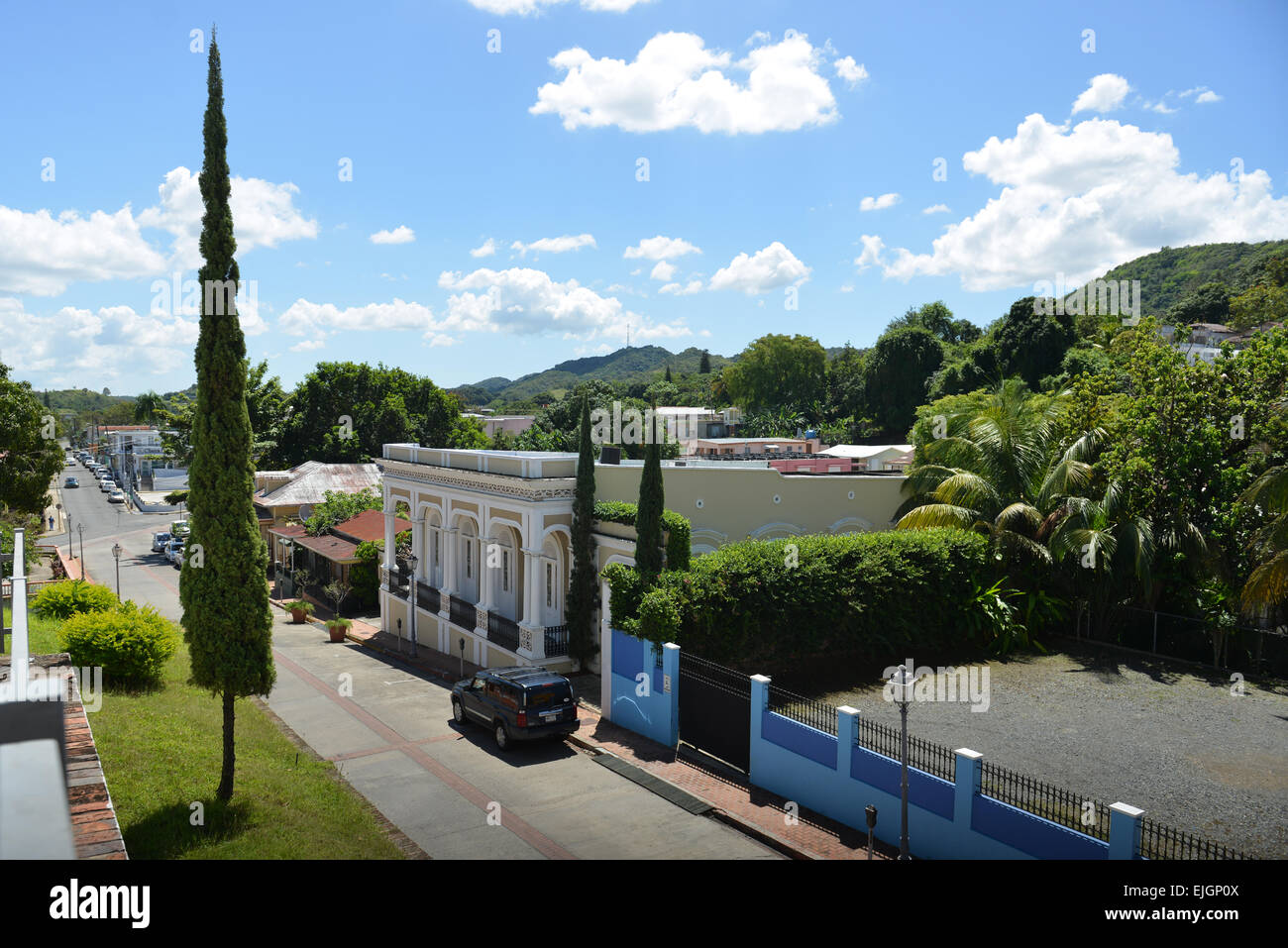 Houses in the town of San German, Puerto Rico. US territory. Caribbean Island. Stock Photo