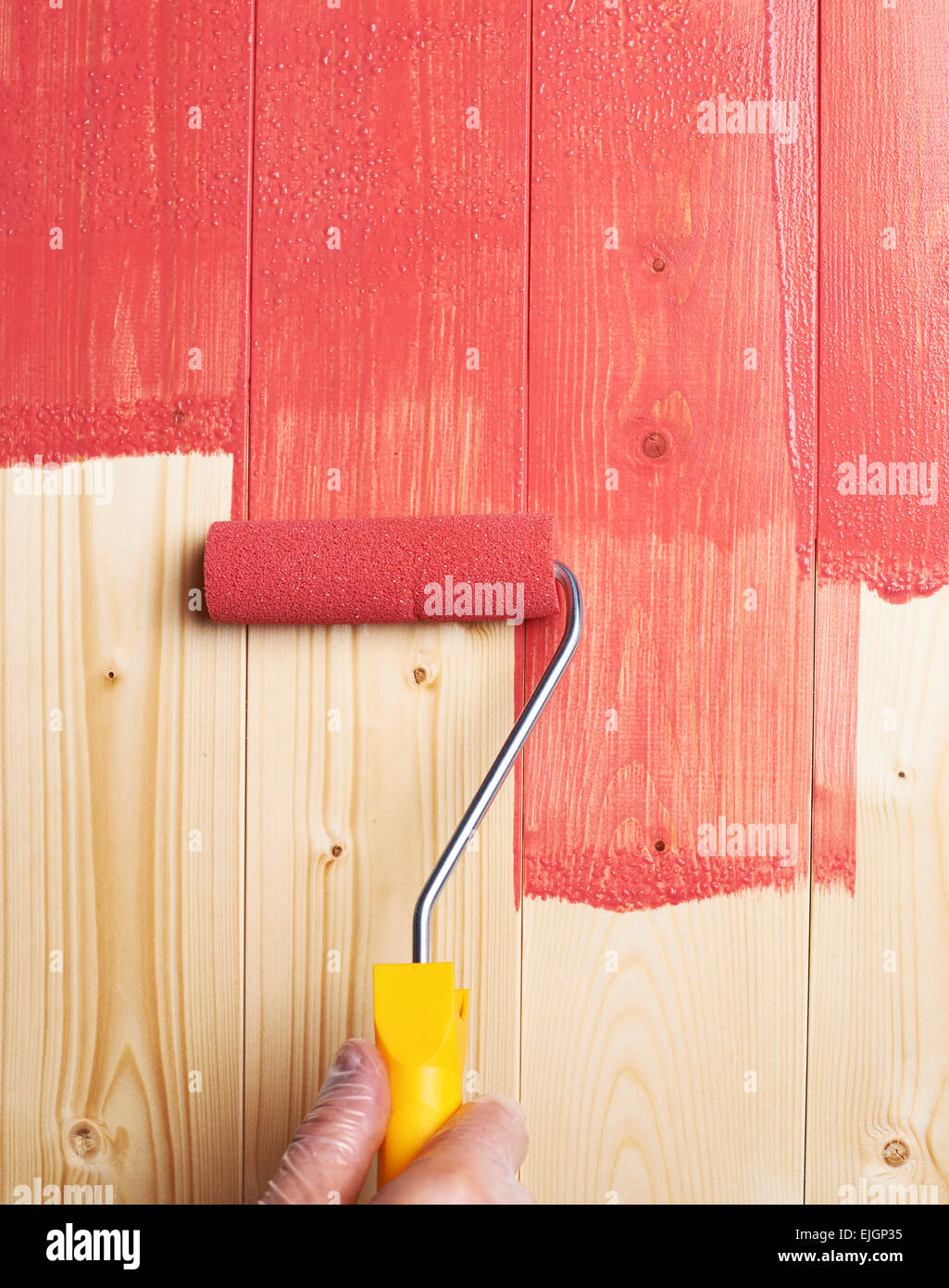 Process of painting the wood boards Stock Photo Alamy