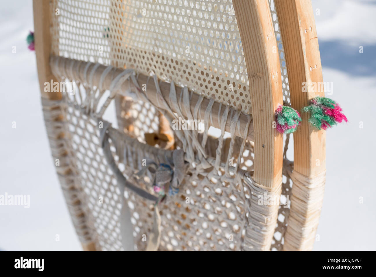 Cree Traditional indigenous Snowshoes Quebec Stock Photo