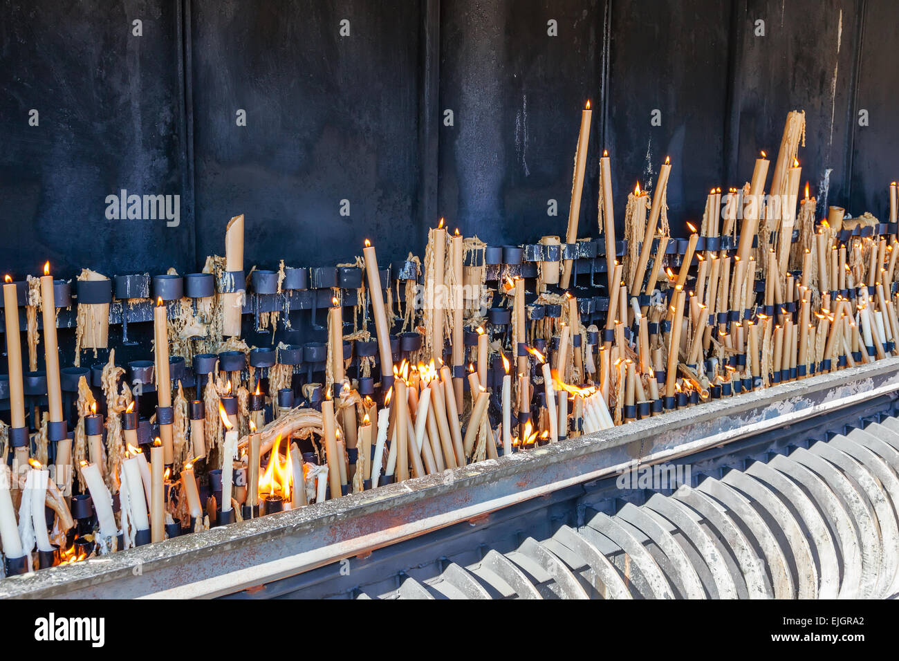 Sanctuary of Fatima, Portugal. Votive candles burning, offered by