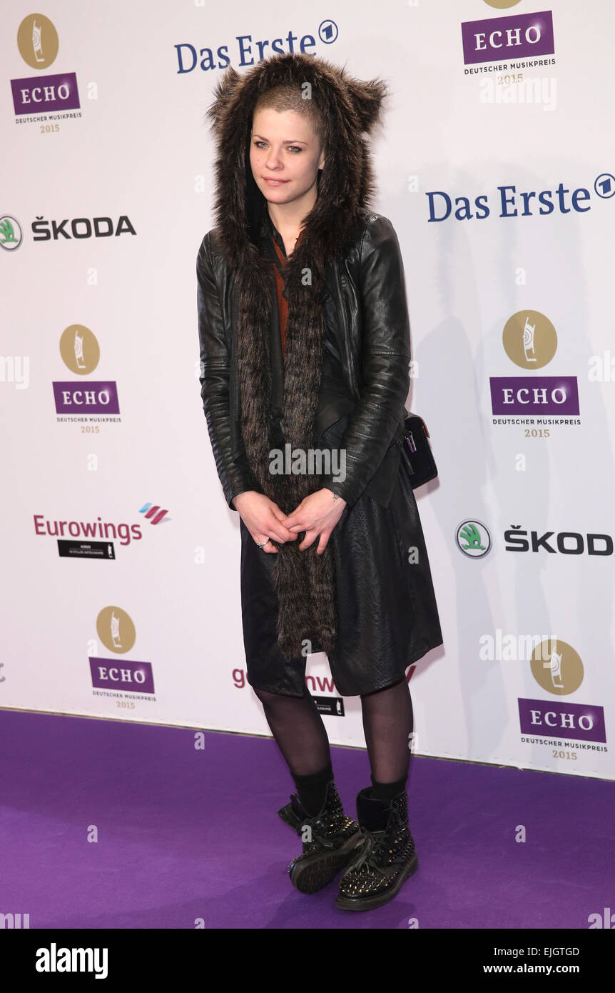 Berlin, Germany. 26th Mar, 2015. Singer Kovacs arrives at the 24th Echo  2015 music awards in Berlin, Germany, 26 March 2015. The Echos are awarded  for the must successful music productions. Credit: