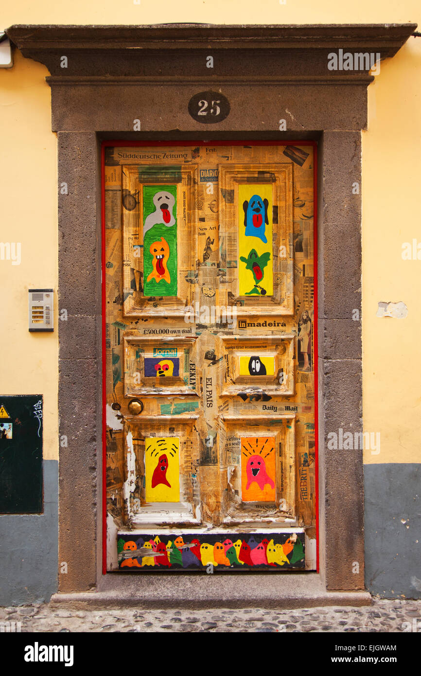 Painted doors in Funchal Madeira Portugal Stock Photo