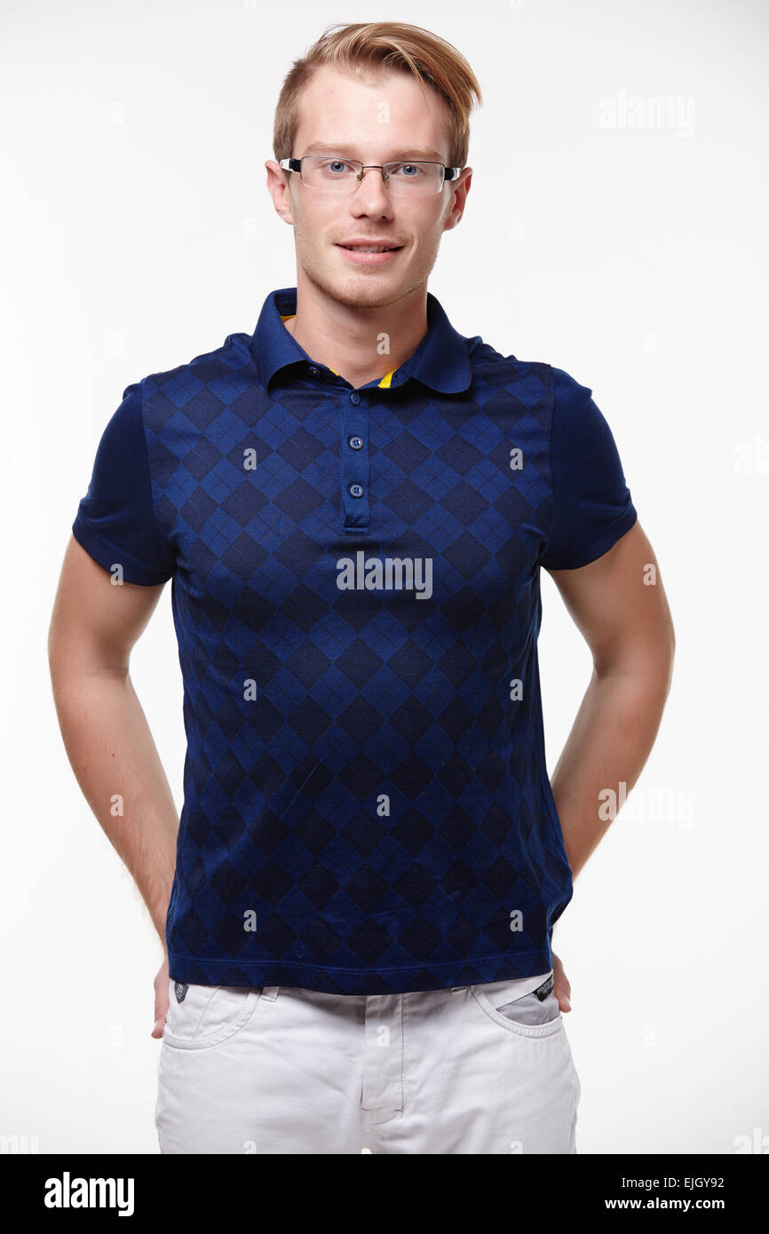 Man in a blue shirt hi-res stock photography and images - Alamy