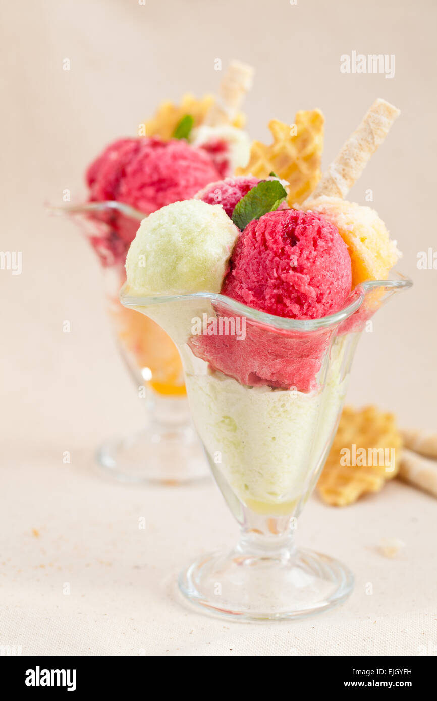 Frosen fruit ice cream in glass cups Stock Photo Alamy