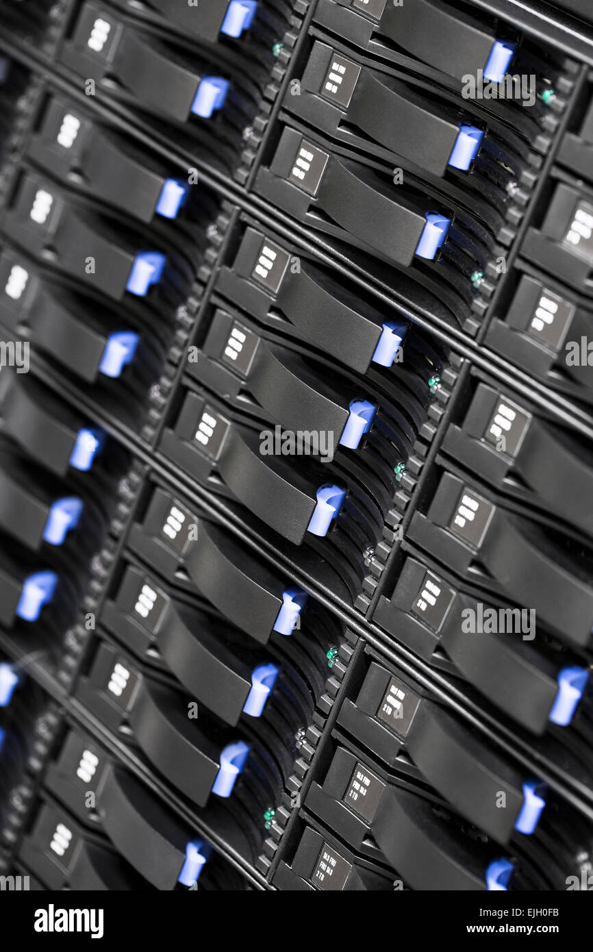 Close up of SAN storage hard drives in datacenter Stock Photo