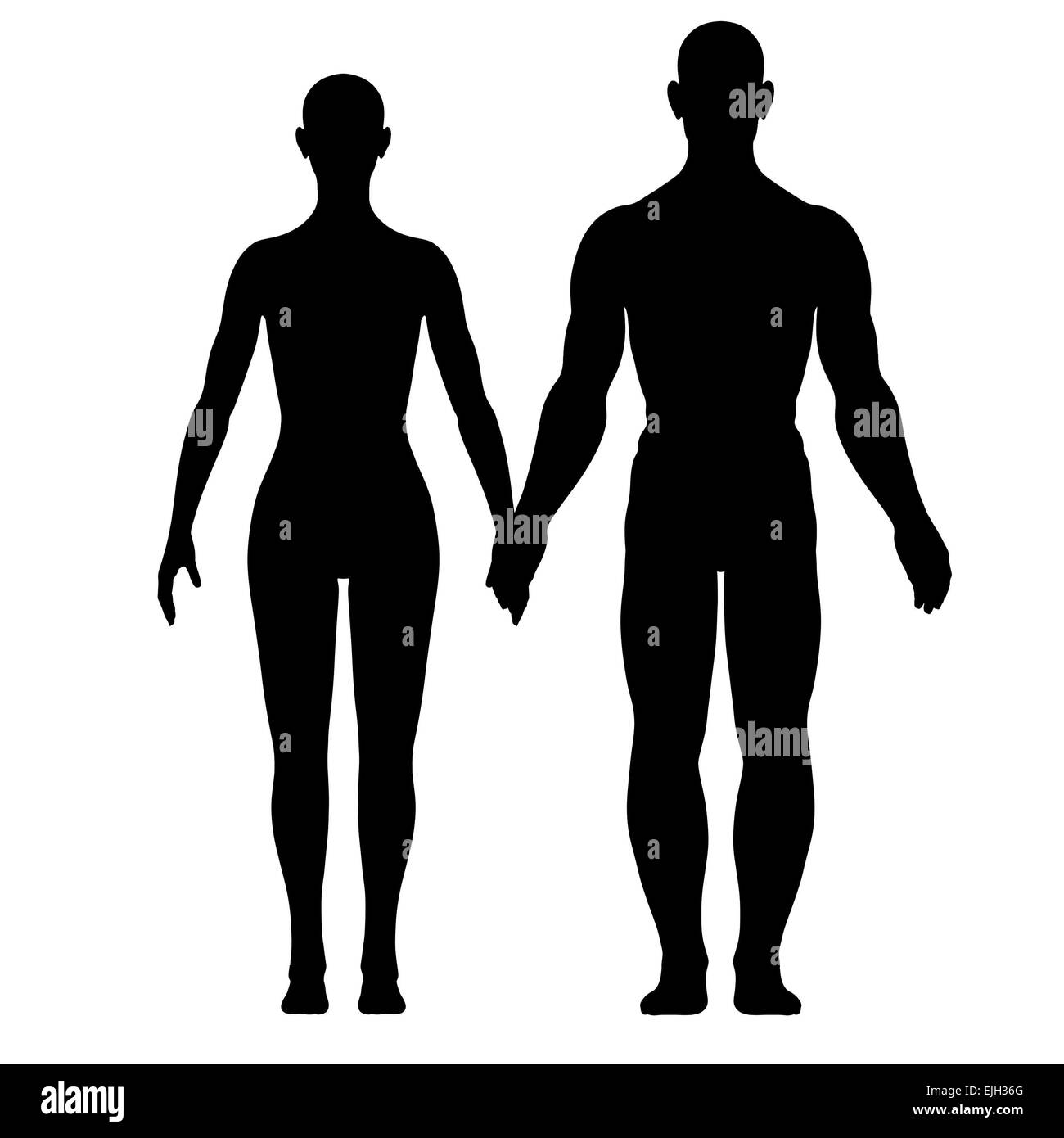Illustration of silhouette of woman and man holding hands Stock Photo