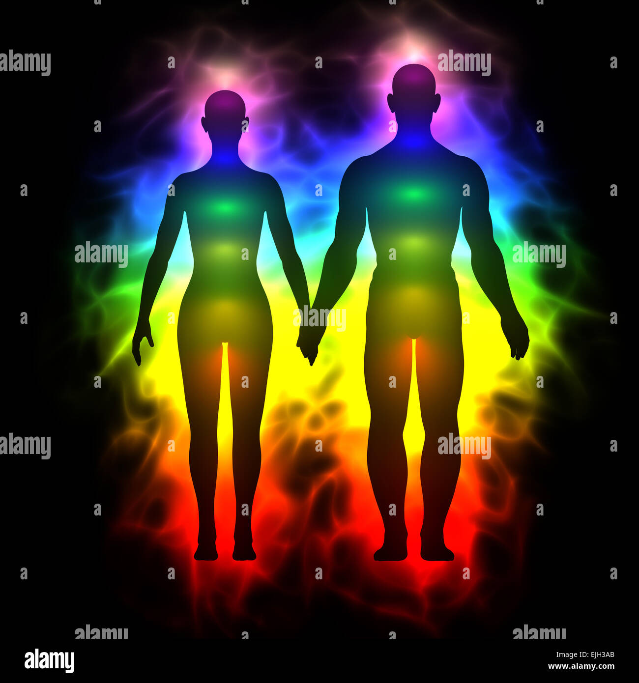 Aura and chakras of woman and man Stock Photo