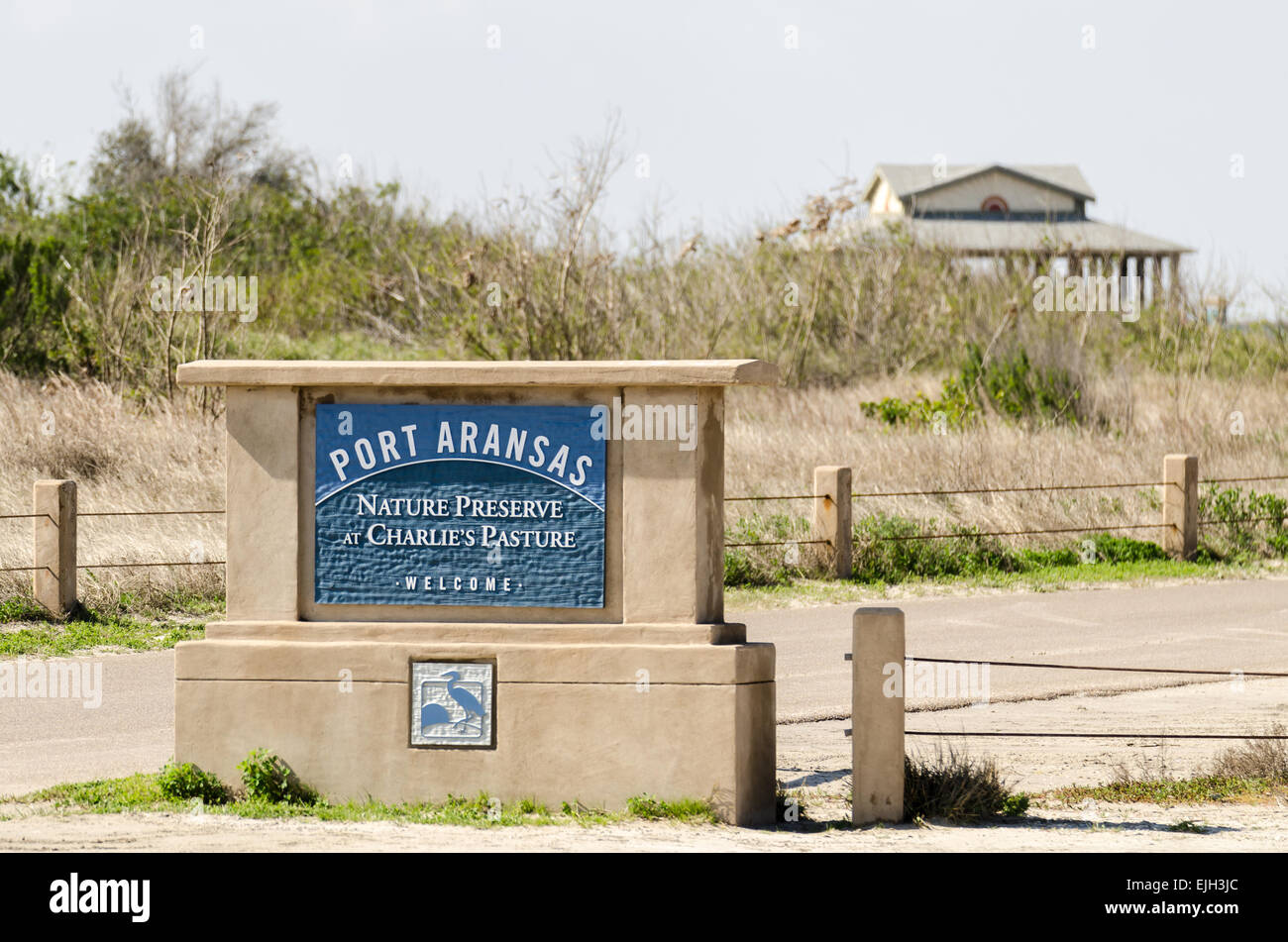 Entrance to the Nature Preserve at Charlie's Pasture in Port Aransas, Texas, USA Stock Photo