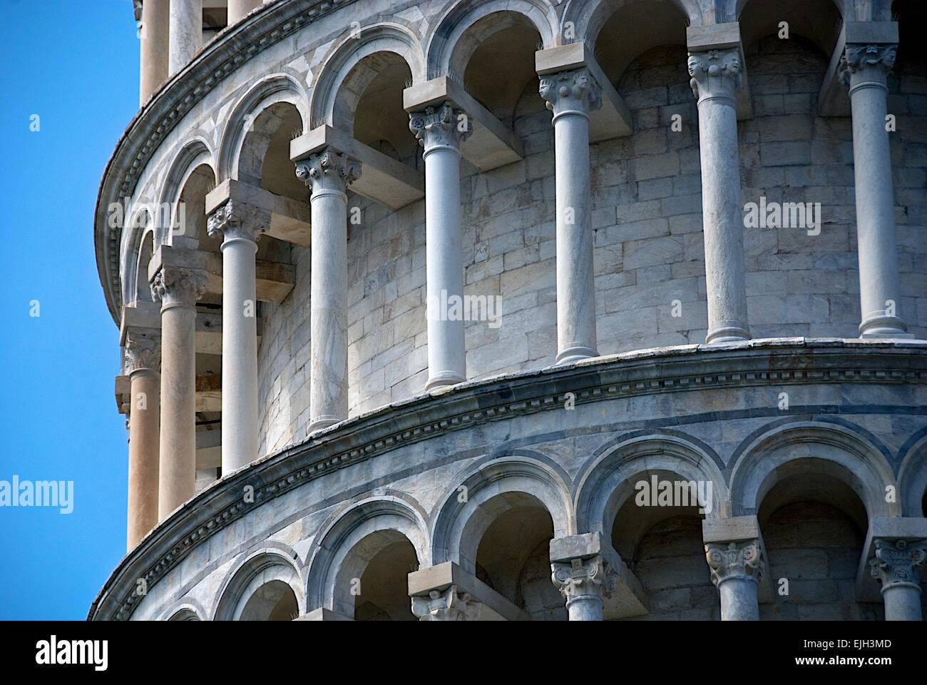 A close up of the Leaning Tower of Pisa, Italy Stock Photo