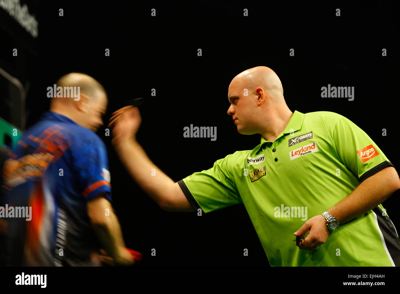 Dublin, Ireland. 26th March, 2015. Michael van Gerwen in action against
