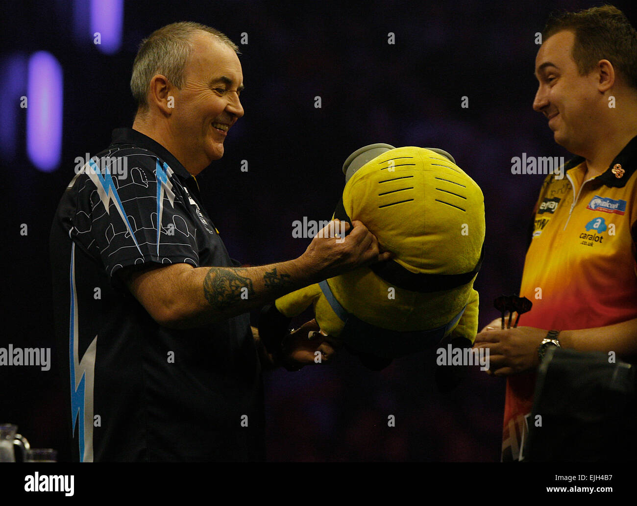 Dublin, Ireland. 26th March, 2015. Michael van Gerwen in action against