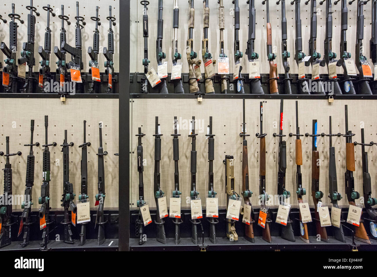 Troy, Michigan - Firearms on sale at the Field & Steam outdoors store. Stock Photo