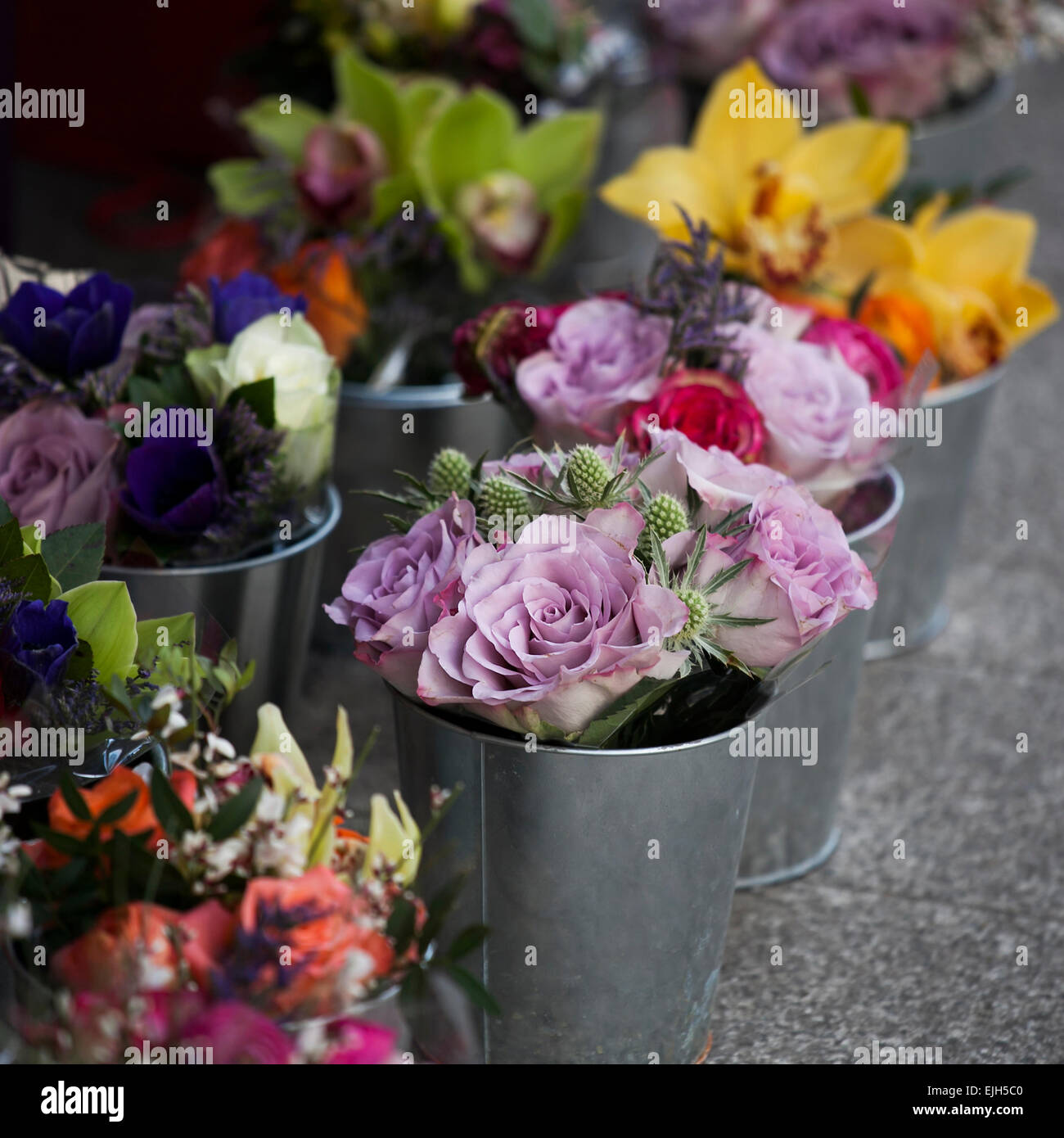 bouquet of colorful spring flowers. tulip, ranunculus, hyacinth, daisy ...