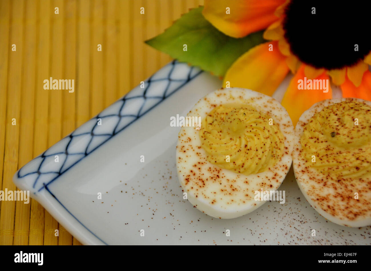 Premium Photo  Closeup of deviled boiled eggs with paprika in 4k image
