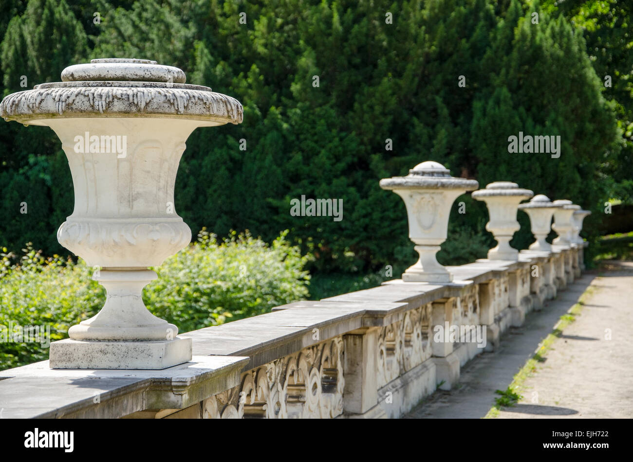 Decorative stone fence in a park in Potsdam, Brandenburg, Germany Stock Photo