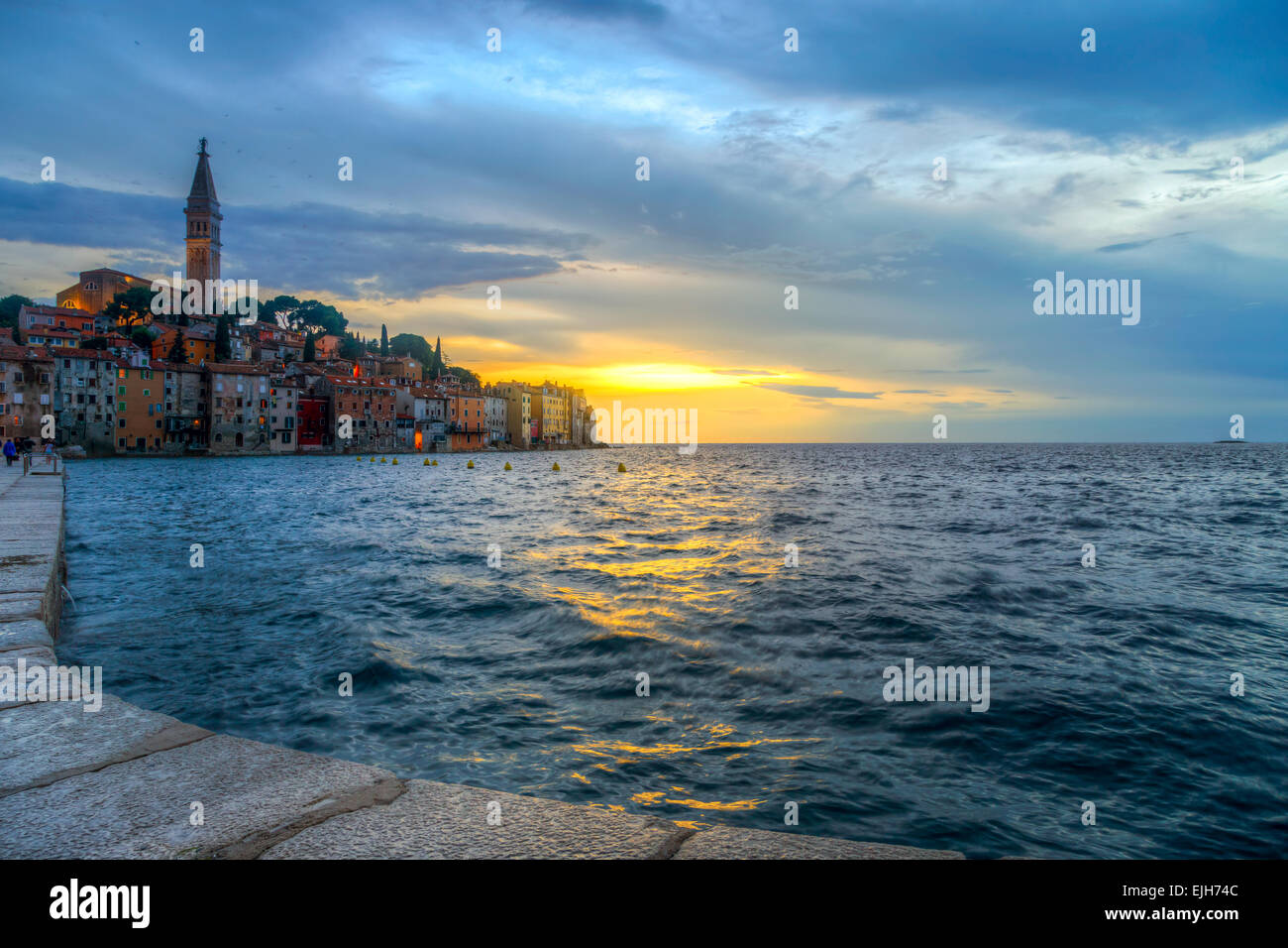 Rovinj old town at night in Adriatic sea coast of Croatia, Europe. This image make HDR technique Stock Photo