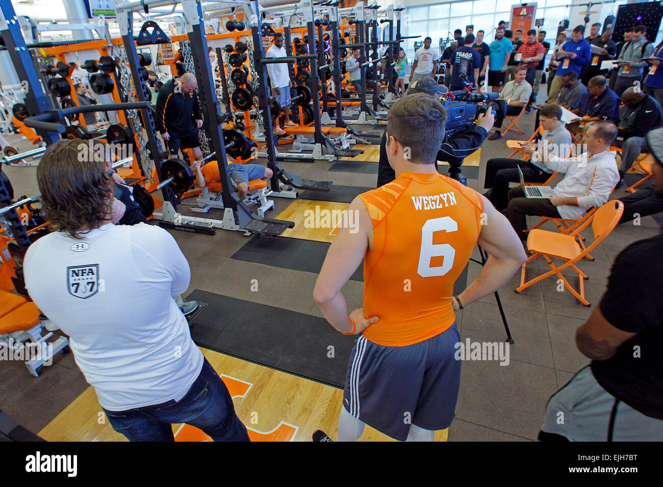 March 25 2015 Mike Wegzyn 6 And Nfl Scouts Watch As Players