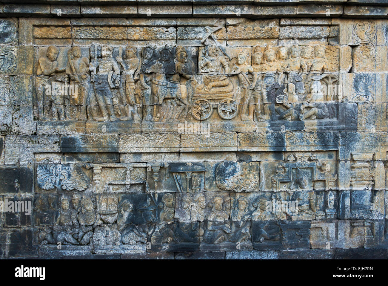 Stone carving at Borobudur, UNESCO World Heritage site, Magelang,Central Java, Indonesia Stock Photo