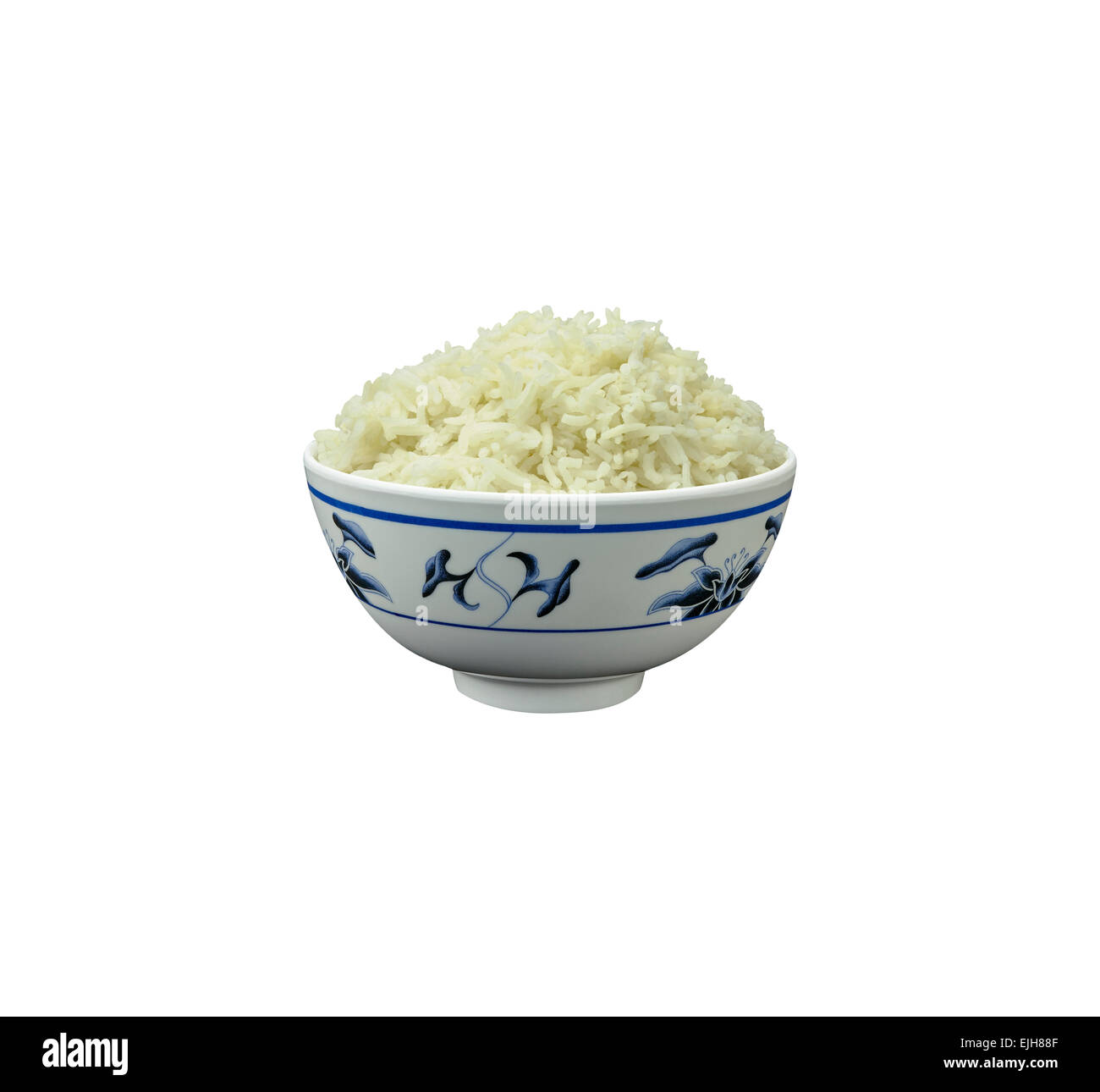 Natural organic cooked rice in oriental bowl with CLIPPING PATH isolated on white Stock Photo