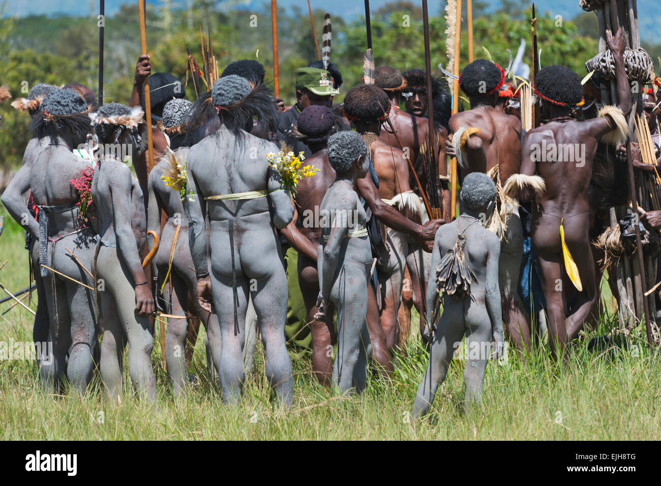 Dani men at Baliem Valley Festival, Wamena, Papua, Indonesia Stock Photo