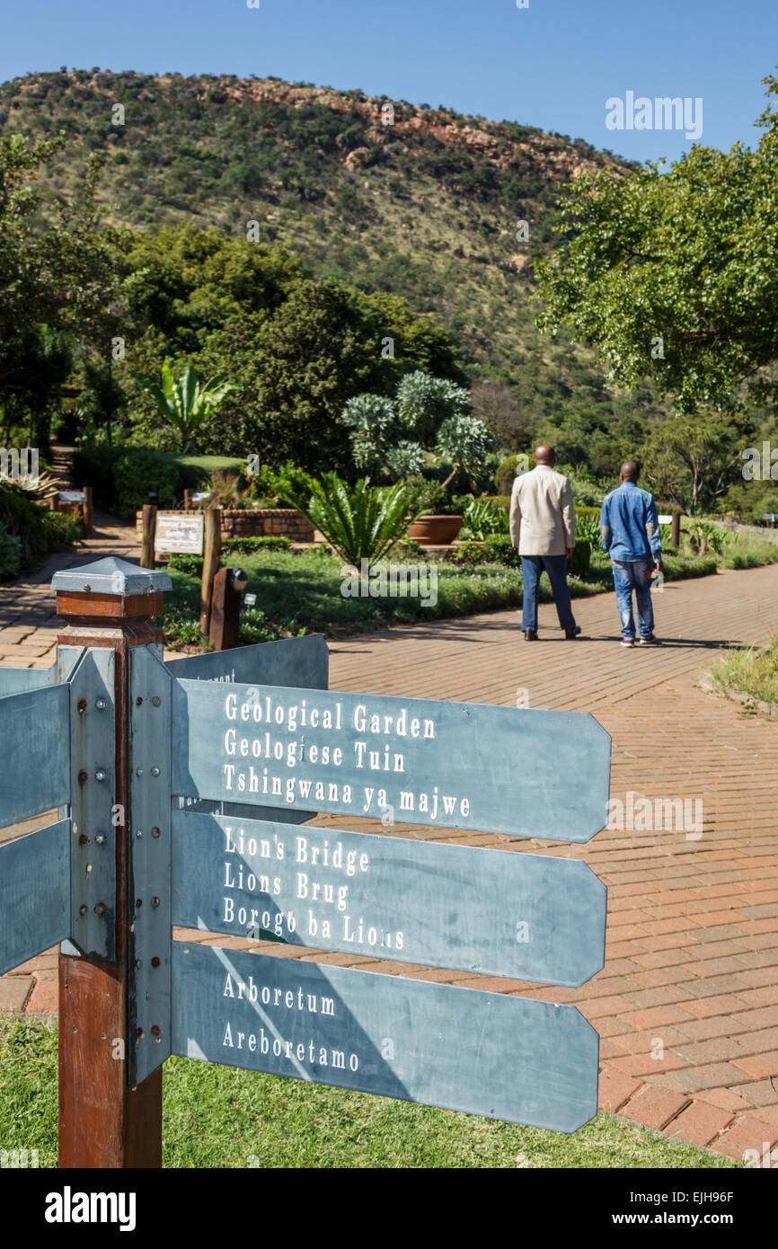 Johannesburg South Africa,Roodepoort,Walter Sisulu National Botanical Garden,Witwatersrand,sign,multi multiple languages,bilingual,multilingual,Englis Stock Photo
