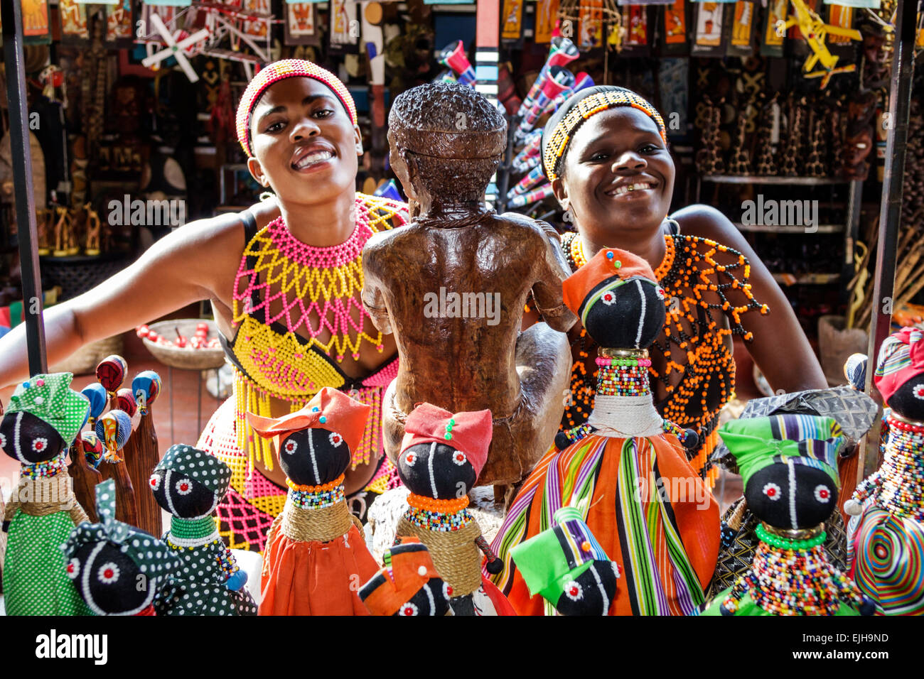 Johannesburg South Africa,Lesedi African Lodge & Cultural Village,Zulu,Xhosa,Pedi,Basotho,Ndebele,tribes,Black woman female women,arts crafts,display Stock Photo