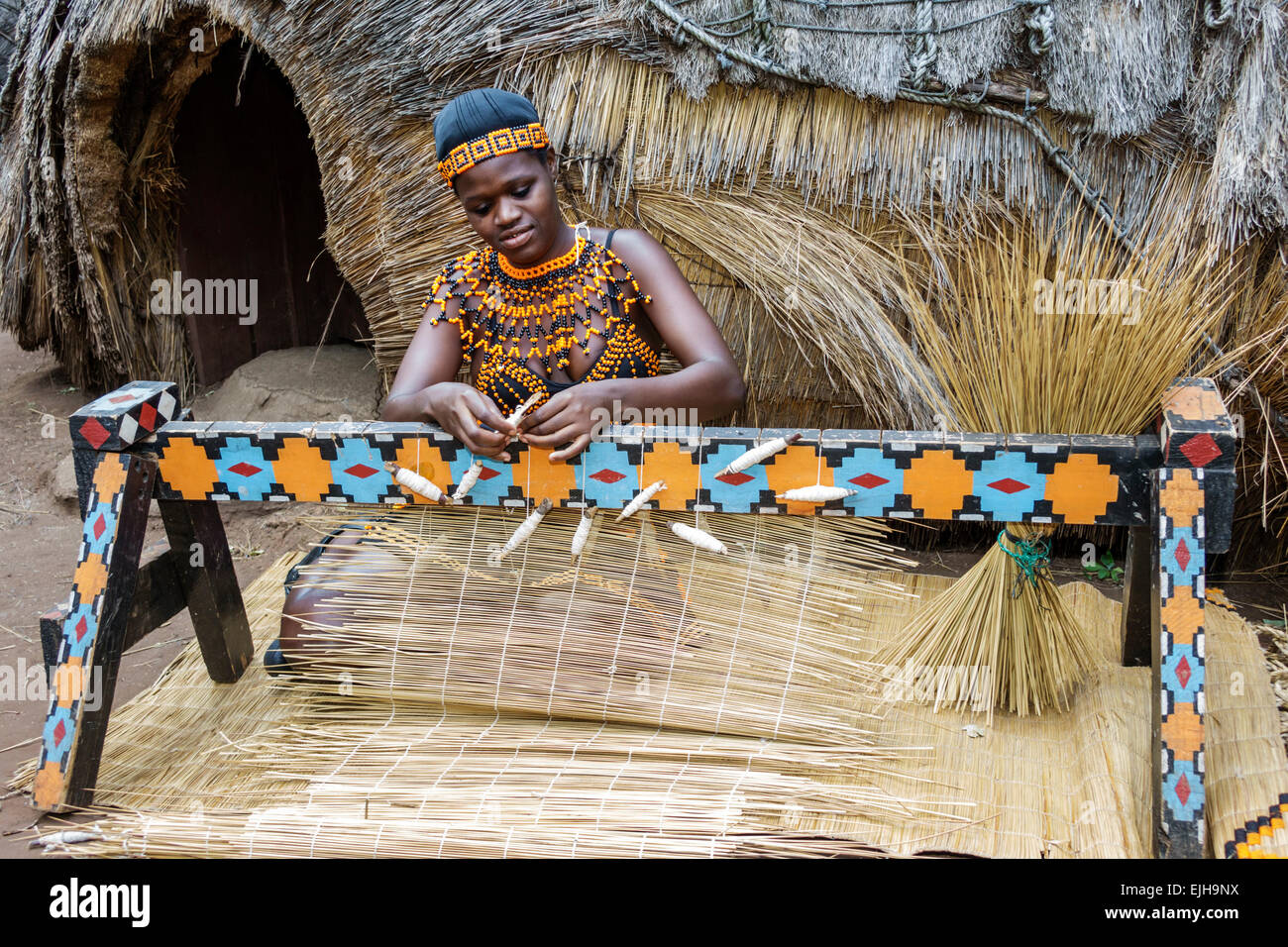 Johannesburg South Africa,Lesedi African Lodge & Cultural Village,Zulu,tribe,Black woman female women,native regalia traditional dress clothing,tribal Stock Photo