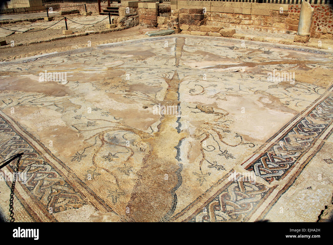 Mosaic Tile Floor in Caesarea Maritima National Park, Caesarea, Israel. Stock Photo