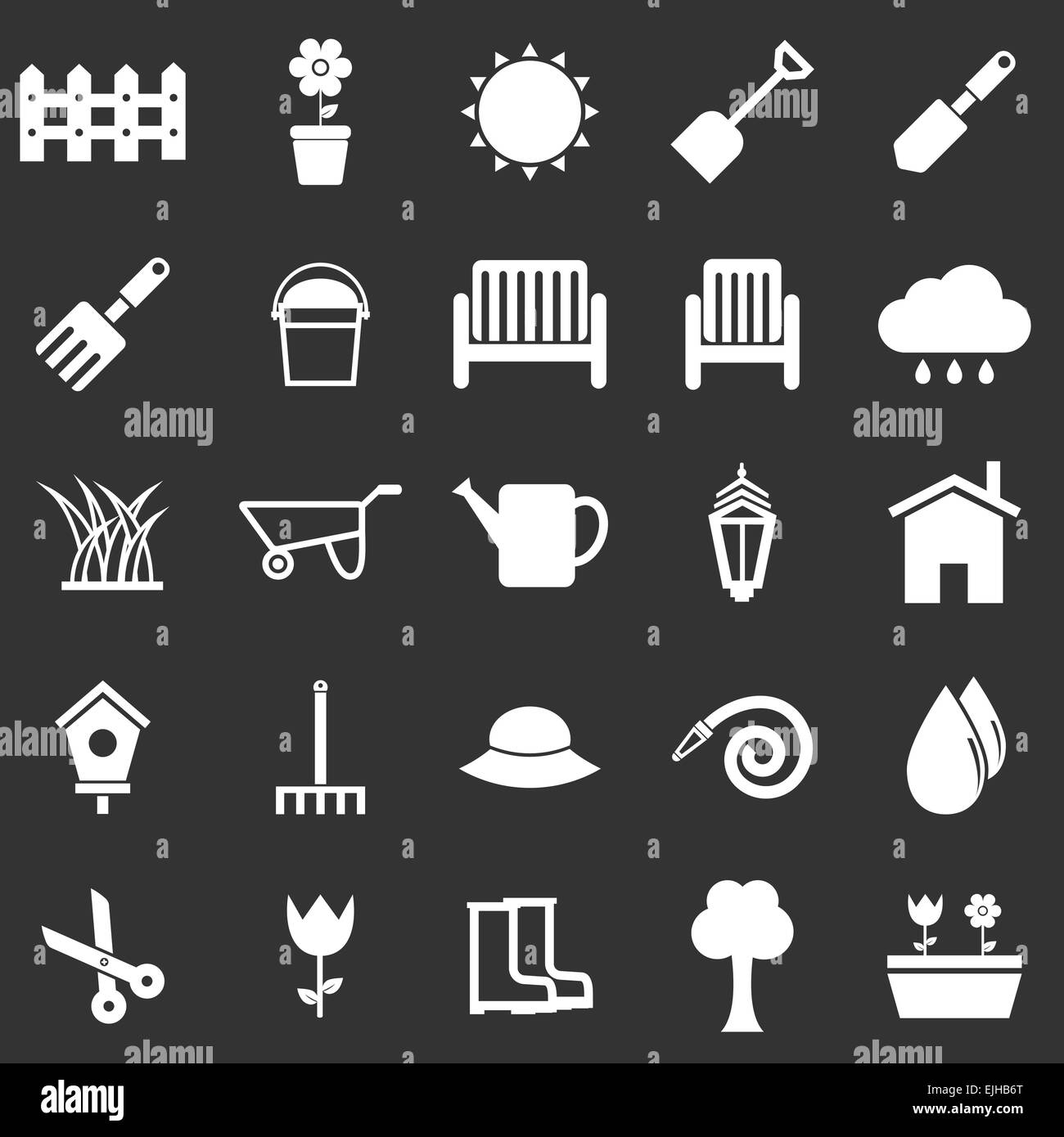 Gardening icons on black background, stock vector Stock Vector