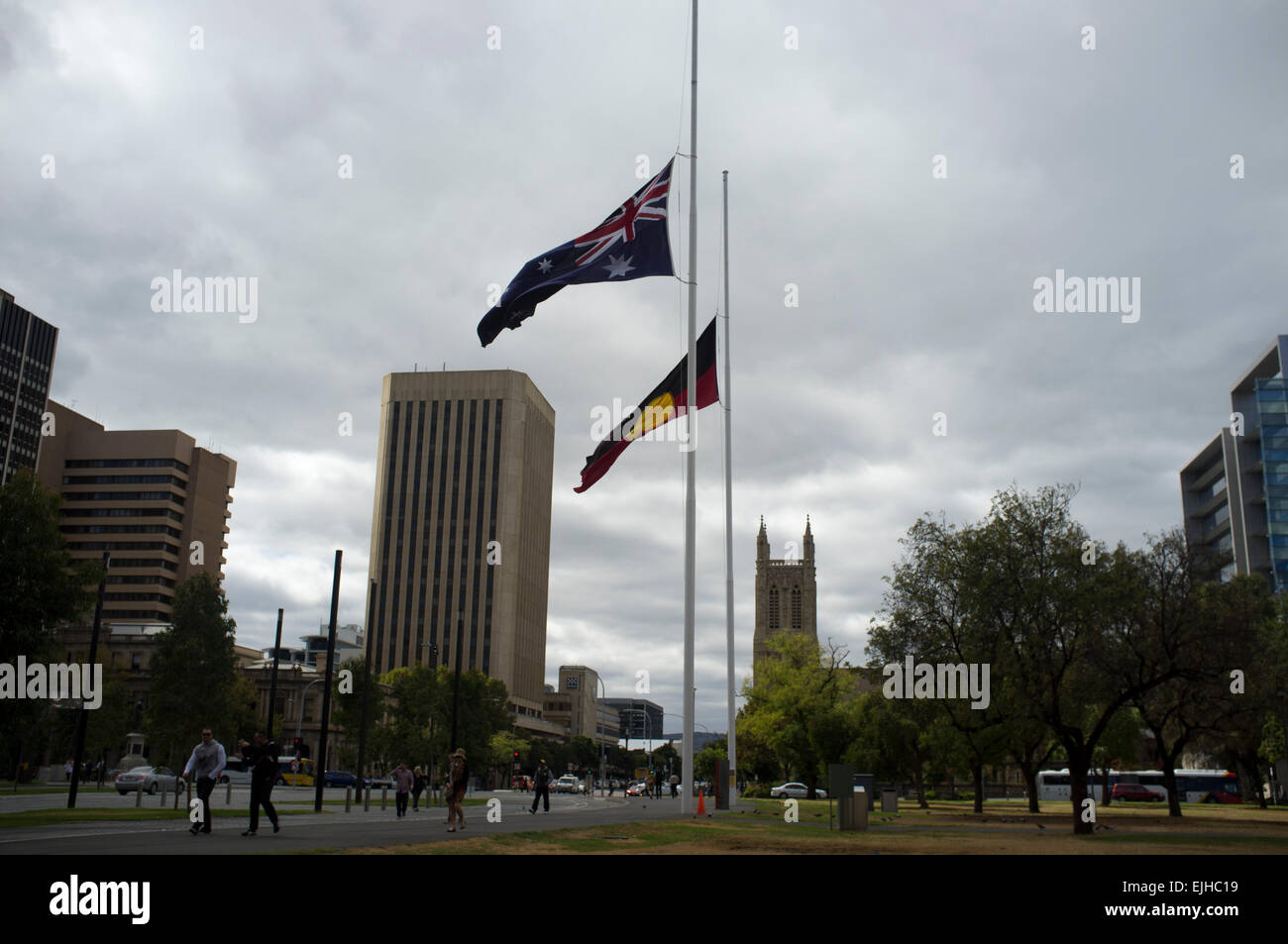 Adelaide Australia. 27th March 2015. Flags fly at half mast in Victoria