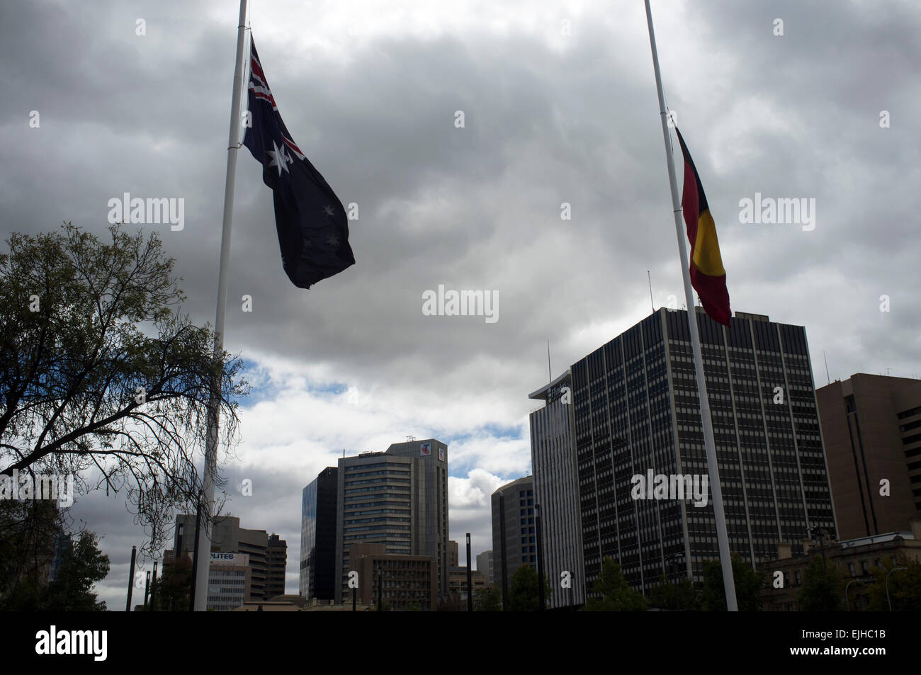 Adelaide Australia. 27th March 2015. Flags fly at half mast in Victoria
