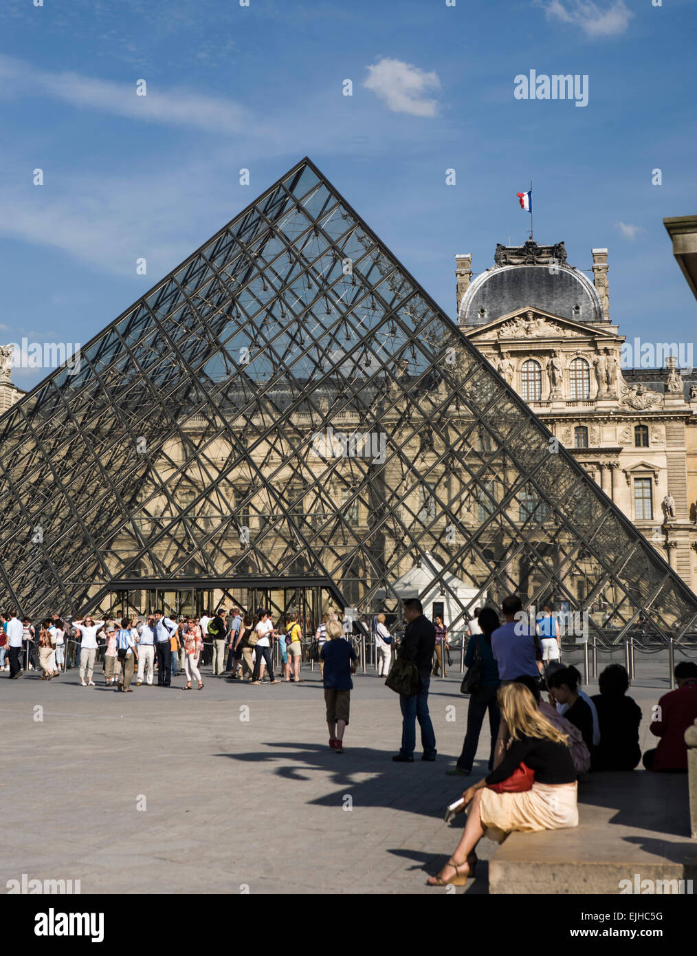 Outside the Louvre, crowds, Paris, France Stock Photo