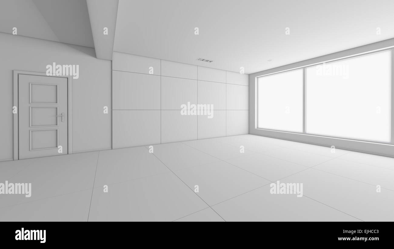 Interior rendering of an empty room without textures Stock Photo Alamy